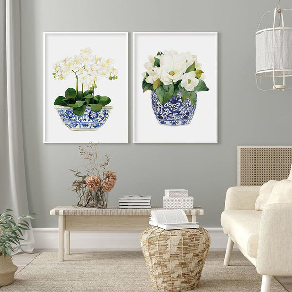 Posters & Prints Wall Art 60Cmx90cm Elegant Flower 2 Sets White Frame Canvas