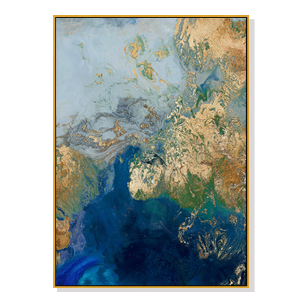 Posters & Prints Wall Art 70Cmx100cm Marbled Blue Gold Artwork Frame Canvas