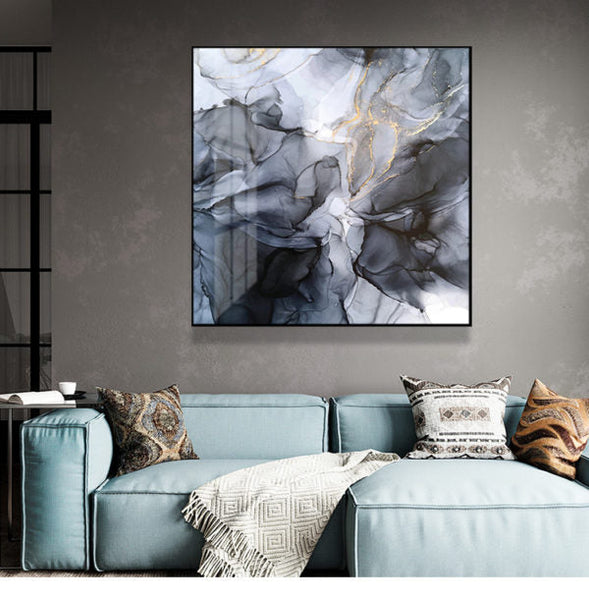 Wall Art 60Cmx60cm Marbled Black Grey Frame Canvas