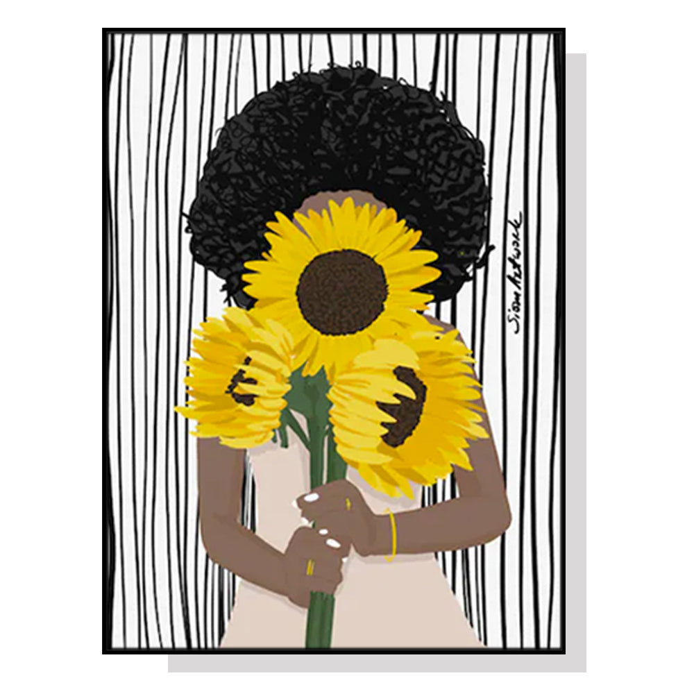 Posters & Prints Wall Art 70Cmx100cm African Woman Sunflower Black Frame Canvas