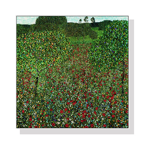 Posters & Prints Wall Art 70Cmx70cm Field Of Poppies By Gustav Klimt White Frame Canvas