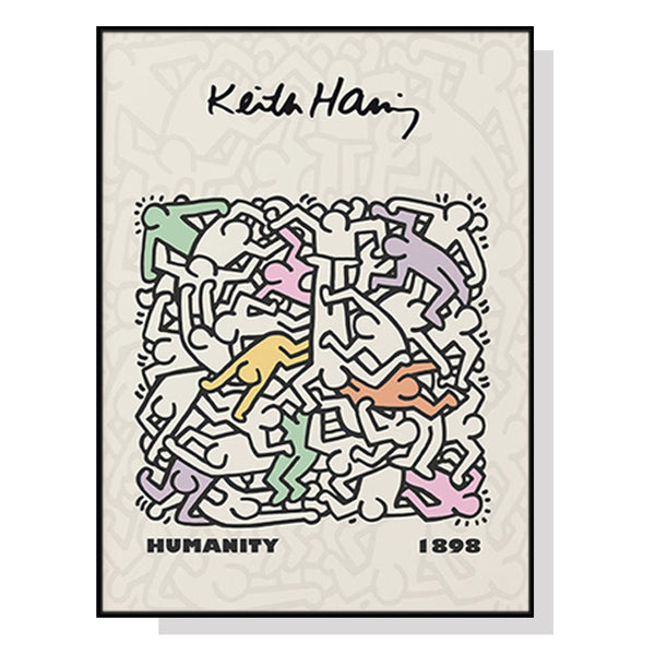 Posters & Prints Wall Art 60Cmx90cm Keith Haring Humanity Black Frame Canvas