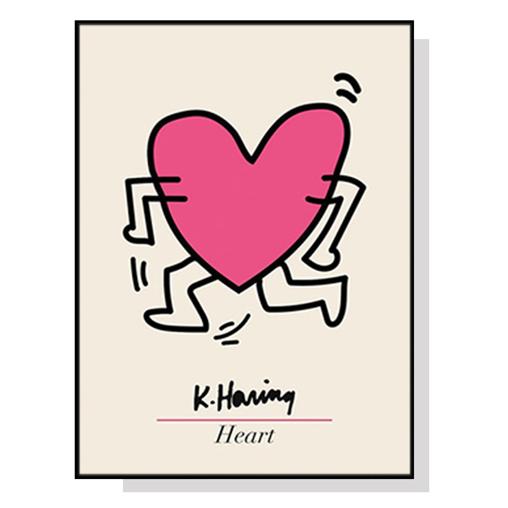 Posters & Prints Wall Art 60Cmx90cm Keith Haring Love Pop Black Frame Canvas