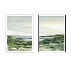 Wall Art 60Cmx90cm Watercolor Landscape 2 Sets Black Frame Canvas