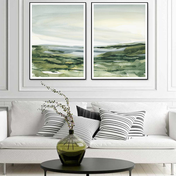 Posters & Prints Wall Art 70Cmx100cm Watercolor Landscape 2 Sets Black Frame Canvas