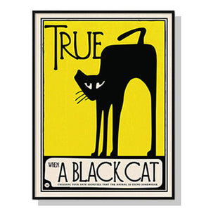 Posters & Prints Wall Art 60Cmx90cm Black Cat Frame Canvas