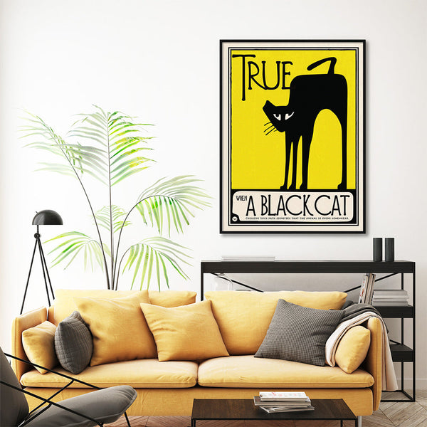 Posters & Prints Wall Art 60Cmx90cm Black Cat Frame Canvas