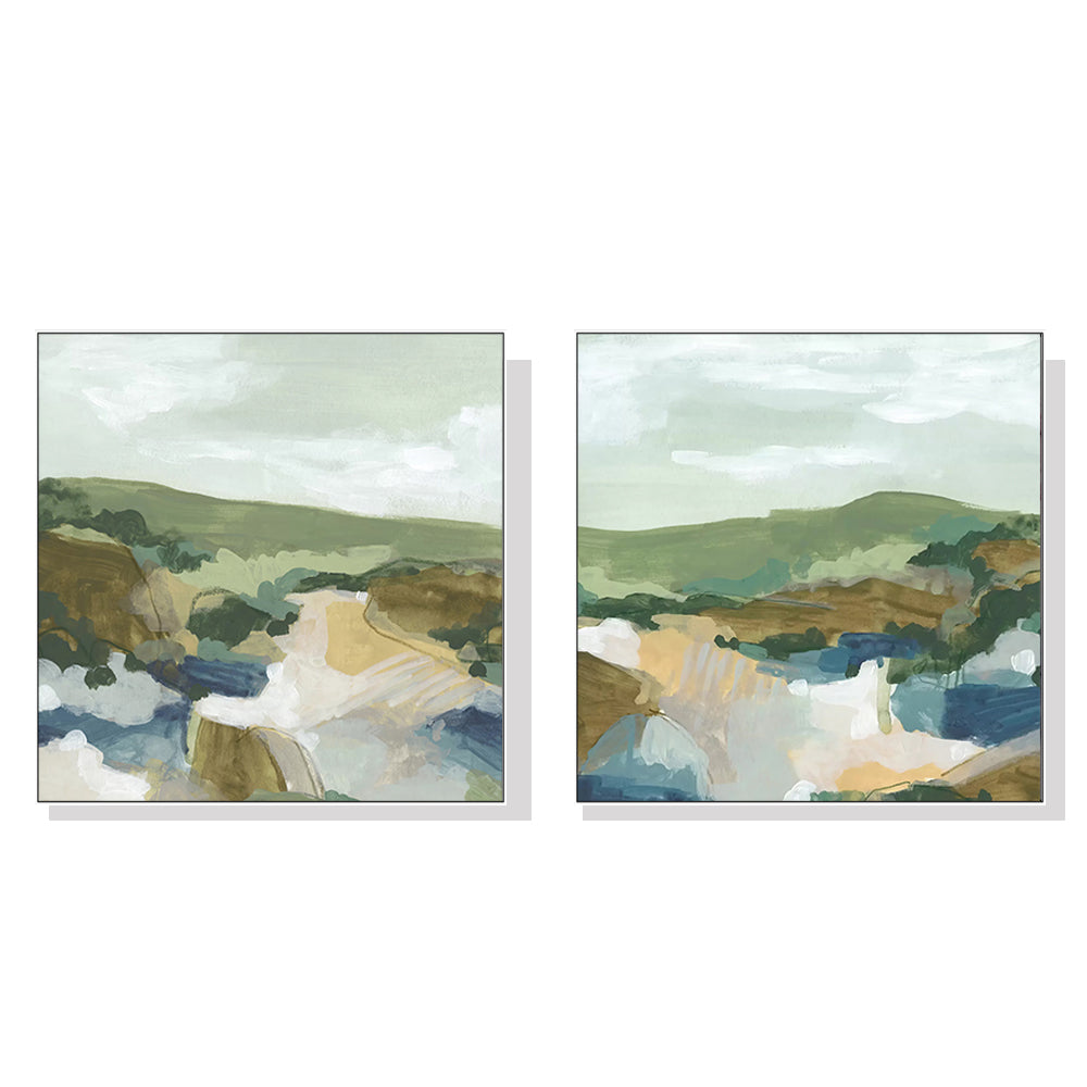 Posters & Prints Wall Art 60Cmx60cm Abstract Landscape 2 Sets White Frame Canvas