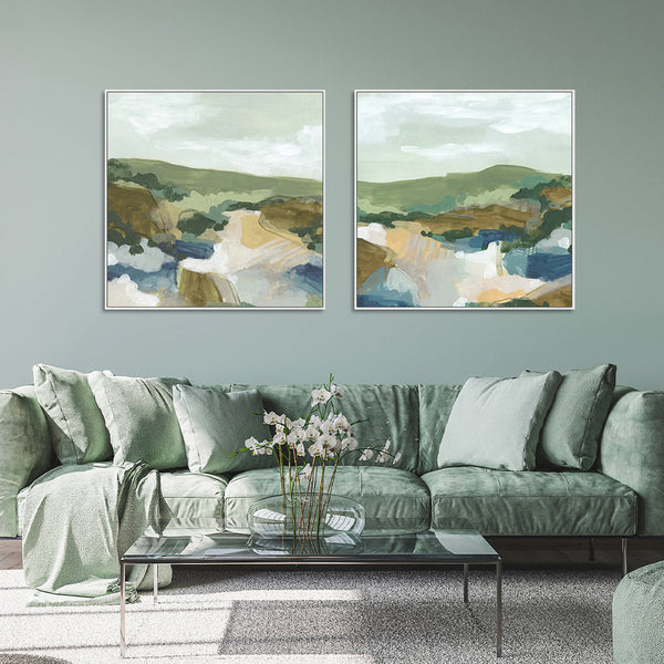 Posters & Prints Wall Art 70Cmx70cm Abstract Landscape 2 Sets White Frame Canvas