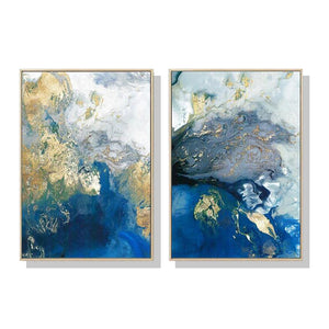 Wall Art 60Cmx90cm Marbled Blue And Gold 2 Sets Frame Canvas