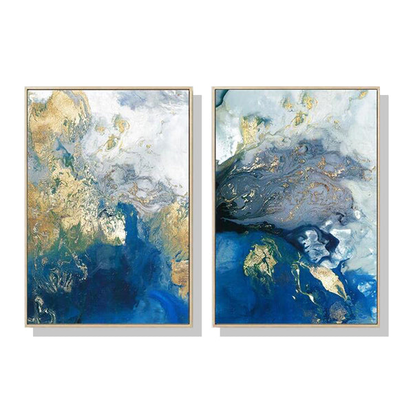 Posters & Prints Wall Art 70Cmx100cm Marbled Blue And Gold 2 Sets Frame Canvas