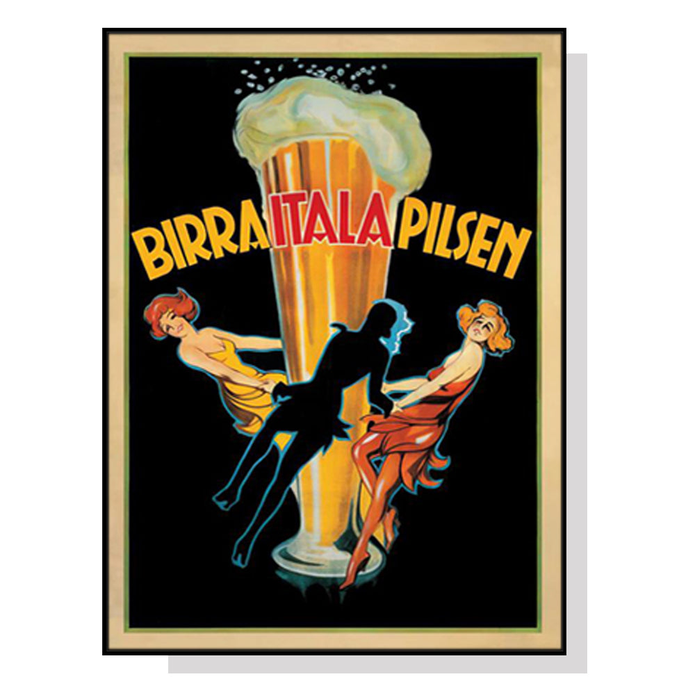 Wall Art 70Cmx100cm Birra Itala Pilsen Black Frame Canvas