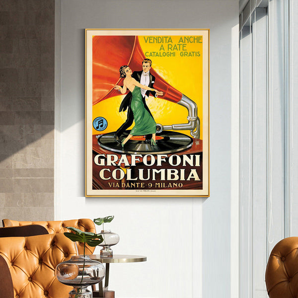 Posters & Prints Wall Art 60Cmx90cm Grafofoni Columbia Gold Frame Canvas