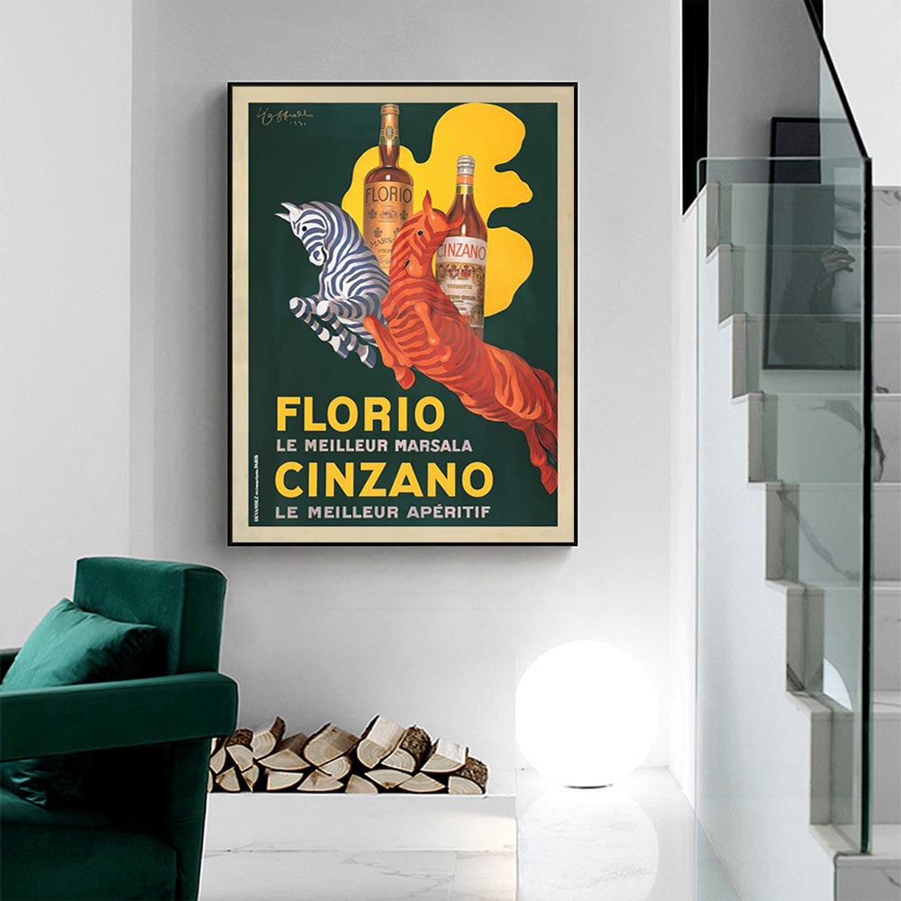 Posters & Prints Wall Art 80Cmx120cm Florio Cinzano Black Frame Canvas