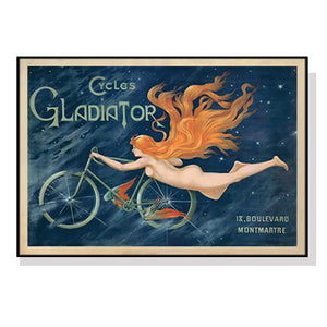 Posters & Prints Wall Art 60Cmx90cm Marchio Cycles Gladiator Black Frame Canvas