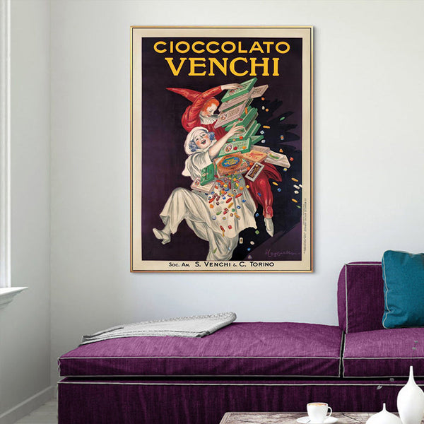 Posters & Prints Wall Art 60Cmx90cm Cioccolato Venchi Vintage Gold Frame Canvas