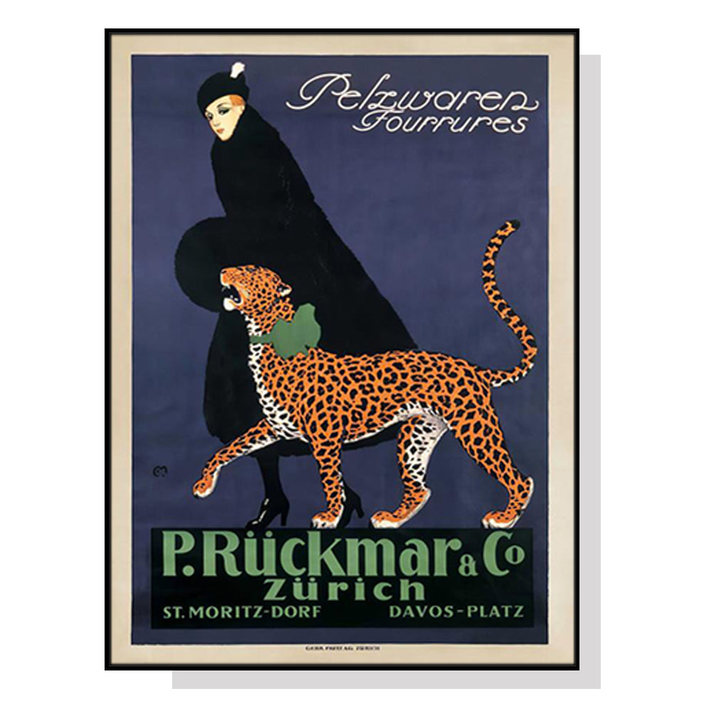 Posters & Prints Wall Art 50Cmx70cm Woman Walking Leopard Vintage Black Frame Canvas