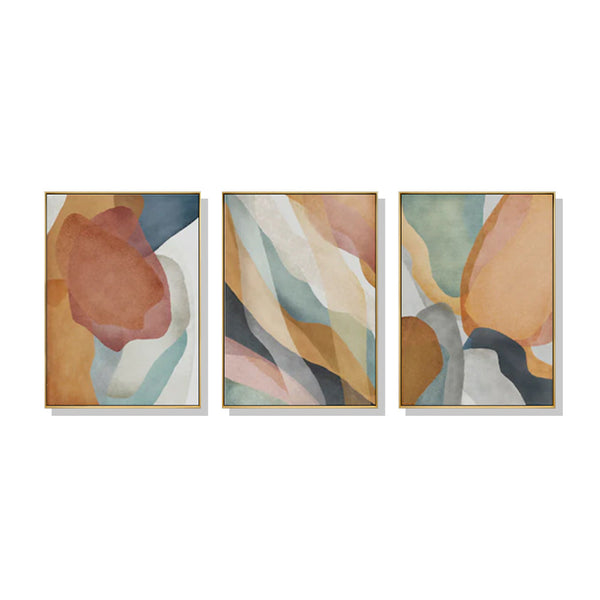 Posters & Prints Wall Art 60Cmx90cm Abstract Orange 3 Sets Gold Frame Canvas