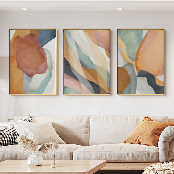 Posters & Prints Wall Art 60Cmx90cm Abstract Orange 3 Sets Gold Frame Canvas