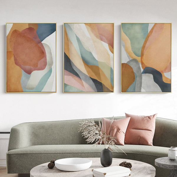 Posters & Prints Wall Art 60Cmx90cm Abstract Orange 3 Sets Gold Frame Canvas