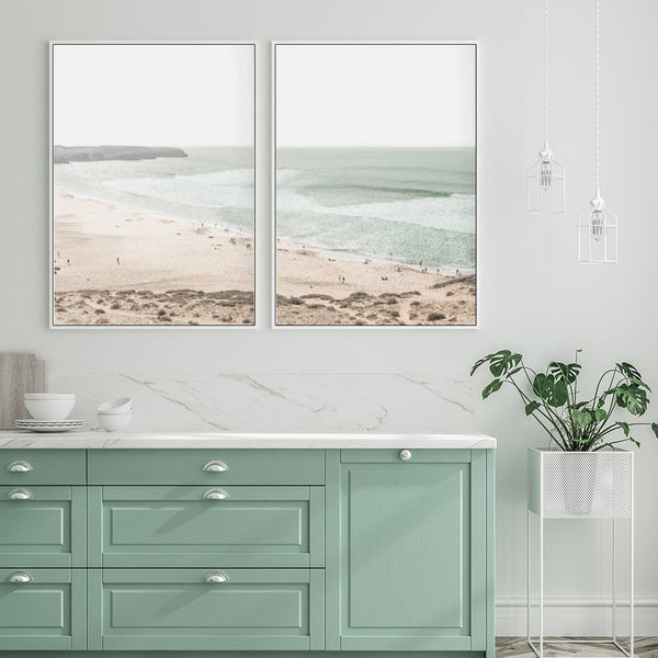 Wall Art 70Cmx100cm Coastal Prints 2 Sets White Frame Canvas