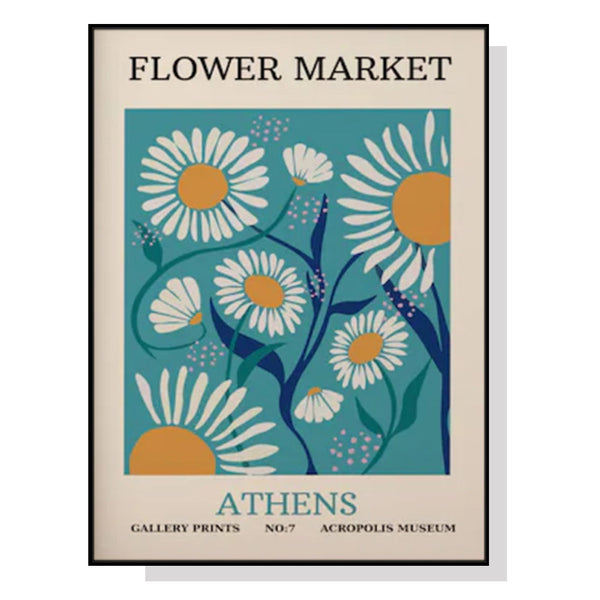 Wall Art 40Cmx60cm Flower Market Athens Black Frame Canvas