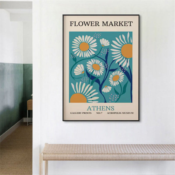 Wall Art 40Cmx60cm Flower Market Athens Black Frame Canvas