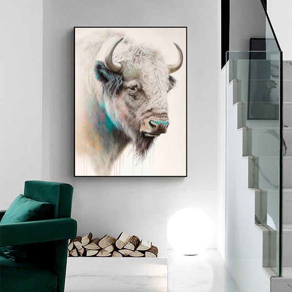 Wall Art 60Cmx90cm Great White Buffalo Black Frame Canvas