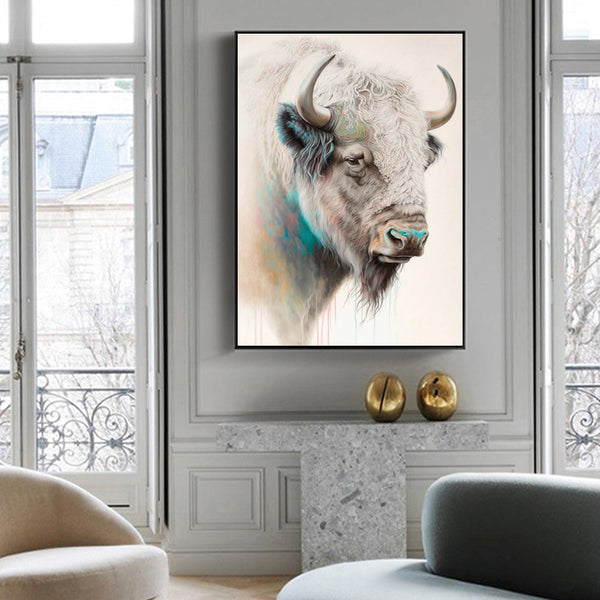 Wall Art 60Cmx90cm Great White Buffalo Black Frame Canvas