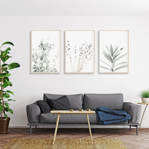 Wall Art 40Cmx60cm Lavender Eucalyptus 3 Sets Wood Frame Canvas