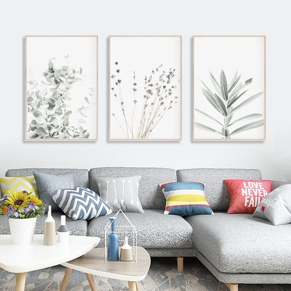 Posters & Prints Wall Art 70Cmx100cm Lavender Eucalyptus 3 Sets Wood Frame Canvas