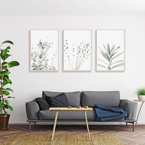 Posters & Prints Wall Art 70Cmx100cm Lavender Eucalyptus 3 Sets Wood Frame Canvas