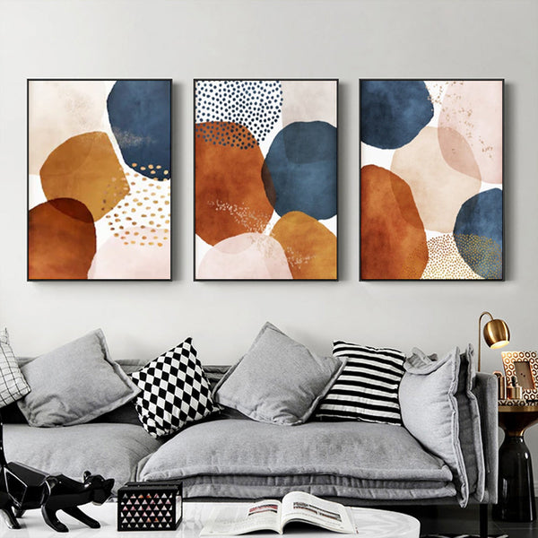 Posters & Prints Wall Art 70Cmx100cm Navy Pink Beige 3 Sets Black Frame Canvas