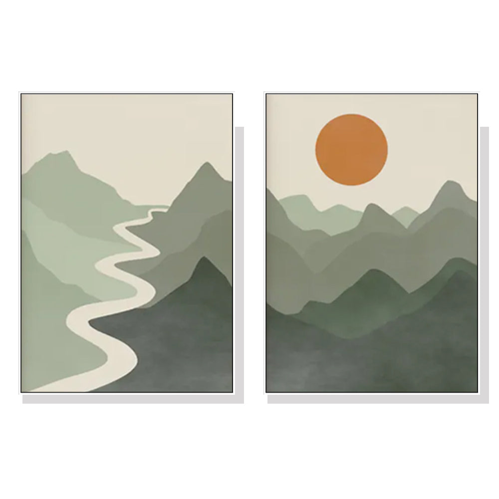 Posters & Prints Wall Art 40Cmx60cm Sage Green River Mountain 2 Sets White Frame Canvas