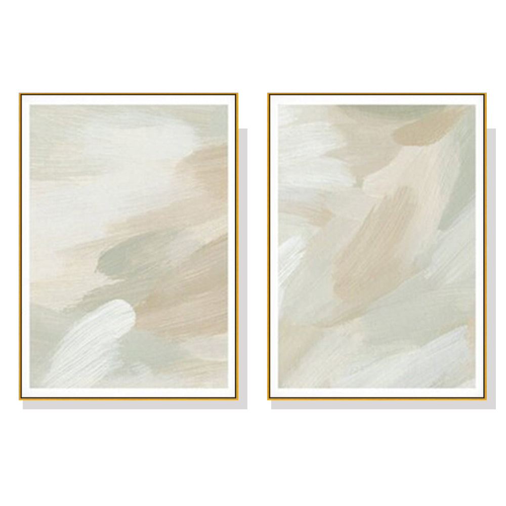 Wall Art 80Cmx120cm Beige And Sage Green Sets Gold Frame Canvas