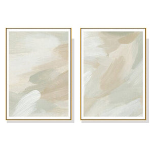 Wall Art 90Cmx135cm Beige And Sage Green 2 Sets Gold Frame Canvas