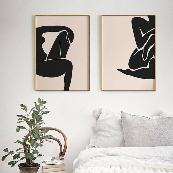 Wall Art 70Cmx100cm Female Figure 2 Sets Gold Frame Canvas