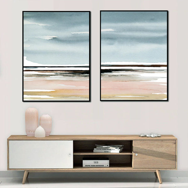 Posters & Prints Wall Art 80Cmx120cm Pink Beach Landscape Sets Black Frame Canvas