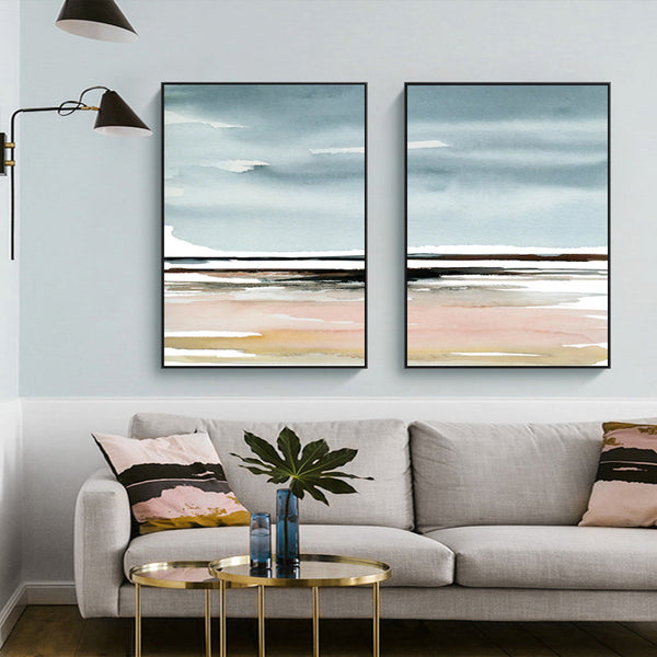 Posters & Prints Wall Art 90Cmx135cm Pink Beach Landscape 2 Sets Black Frame Canvas