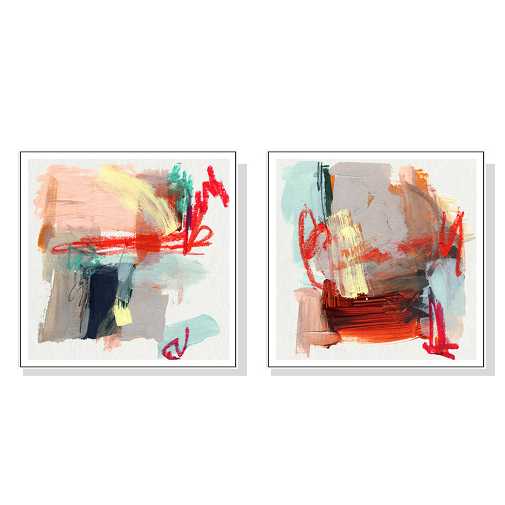 Posters & Prints Wall Art 40Cmx40cm Abstract Colourful Garden 2 Sets White Frame Canvas