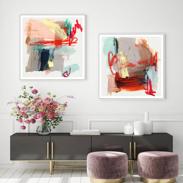 Posters & Prints Wall Art 40Cmx40cm Abstract Colourful Garden 2 Sets White Frame Canvas