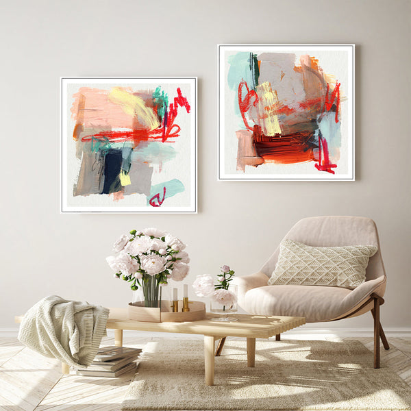 Posters & Prints Wall Art 80Cmx80cm Abstract Colourful Garden 2 Sets White Frame Canvas