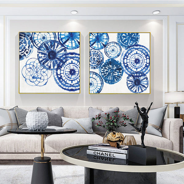 Wall Art 40Cmx40cm Blue Day 2 Sets Gold Frame Canvas