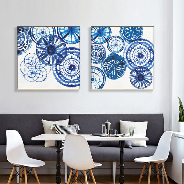 Wall Art 40Cmx40cm Blue Day 2 Sets Gold Frame Canvas