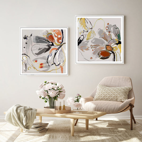 Posters & Prints Wall Art 80Cmx80cm Blooming Spring Floral 2 Sets White Frame Canvas