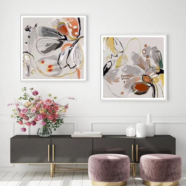 Posters & Prints Wall Art 80Cmx80cm Blooming Spring Floral 2 Sets White Frame Canvas