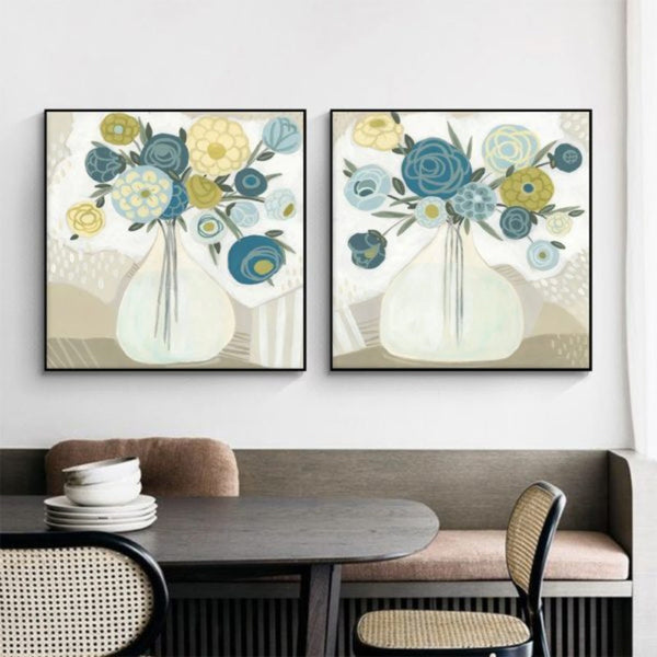 Posters & Prints Wall Art 80Cmx80cm Blue Bouquet 2 Sets Black Frame Canvas