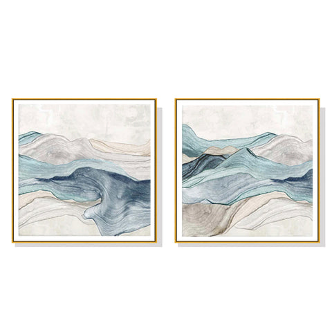 Posters & Prints Wall Art 80Cmx80cm Blue Mountain 2 Sets Gold Frame Canvas