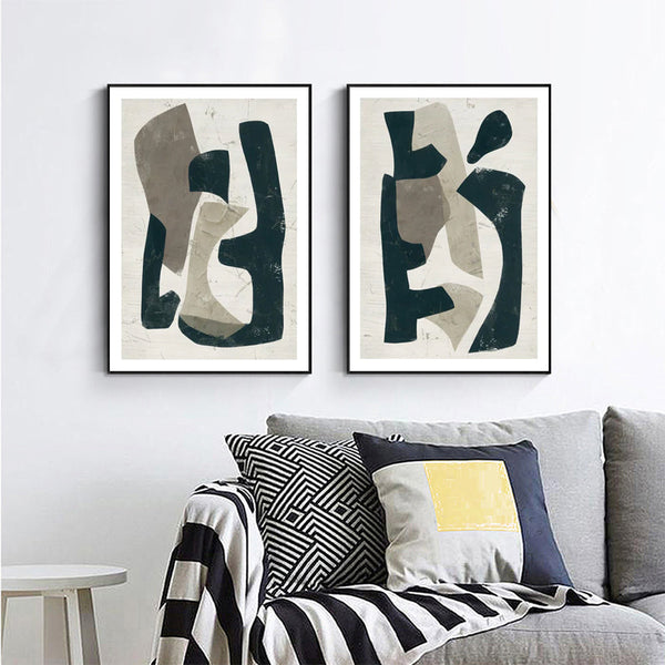 Wall Art 50Cmx70cm Abstract Puzzle 2 Sets Black Frame Canvas