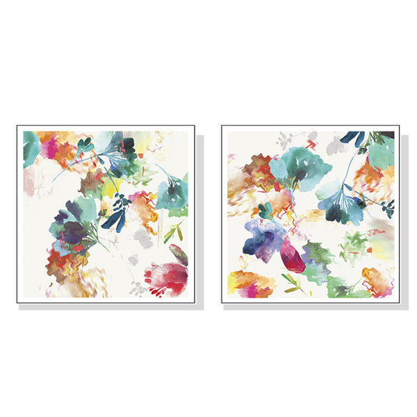 Posters & Prints Wall Art 80Cmx80cm Glitchy Floral 2 Sets White Frame Canvas